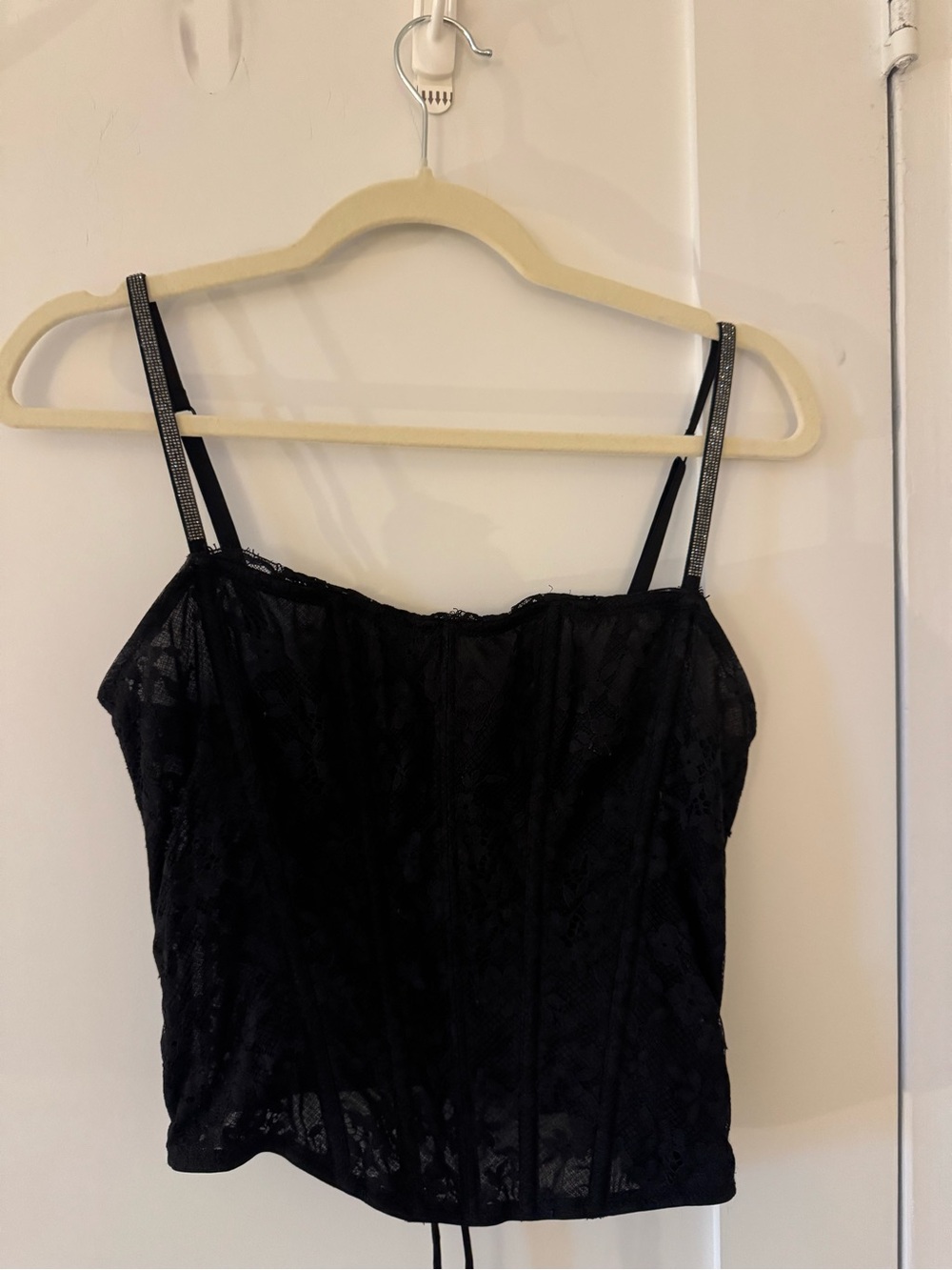 Victoria's Secret Black Lace Corset Cami with Sparkle Straps
